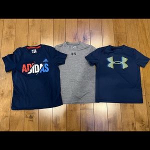 Lot of 3 Boys size YSM/ 8 short sleeves - Under Armour, Adidas